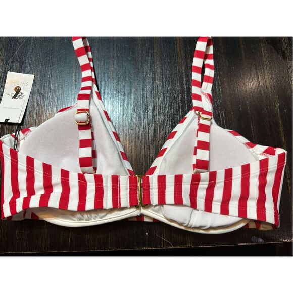 Shade & Shore NWT swim size 36D red/white striped bikini top underwire - Picture 5 of 11